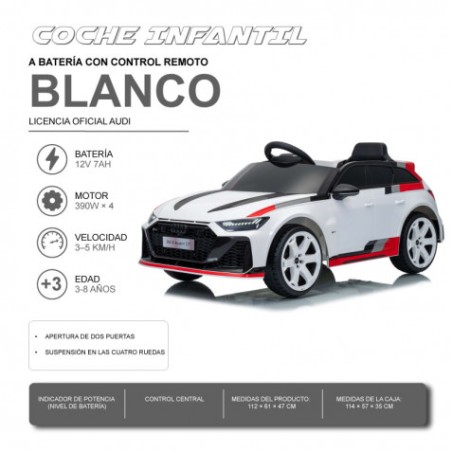 COCHE INFANTIL A BATERIA CON CONTROL REMOTO AUDI RS6 GT AVANT BLANCO