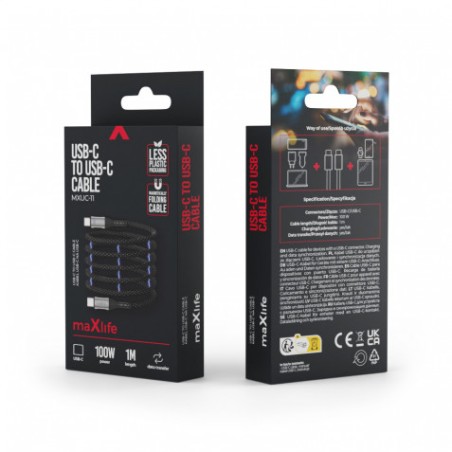 CABLE NYLON TIPO C A TIPO C MAGNETICO 100W 1M NEGRO MAXLIFE