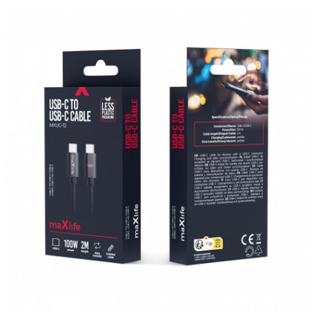 CABLE TRENZADO TIPO C A TIPO C 100W 2M NEGRO MAXLIFE