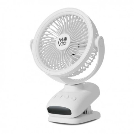 VENTILADOR PORTATIL TIPO CLIP 6" OSCILANTE CON LUZ LED Y BATERÍA MUVIP