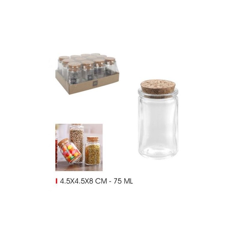 TARRO VIDRIO CON TAPON CORCHO 75ML LA MEDITERRANEA