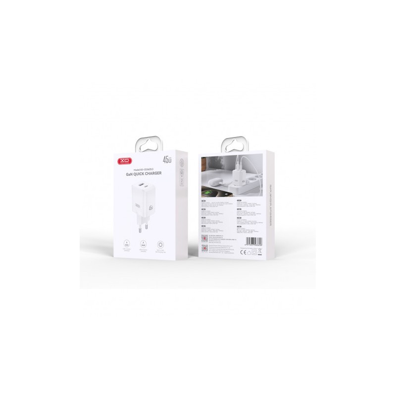 CARGADOR USB+USB-C 45W CE36 BLANCO XO