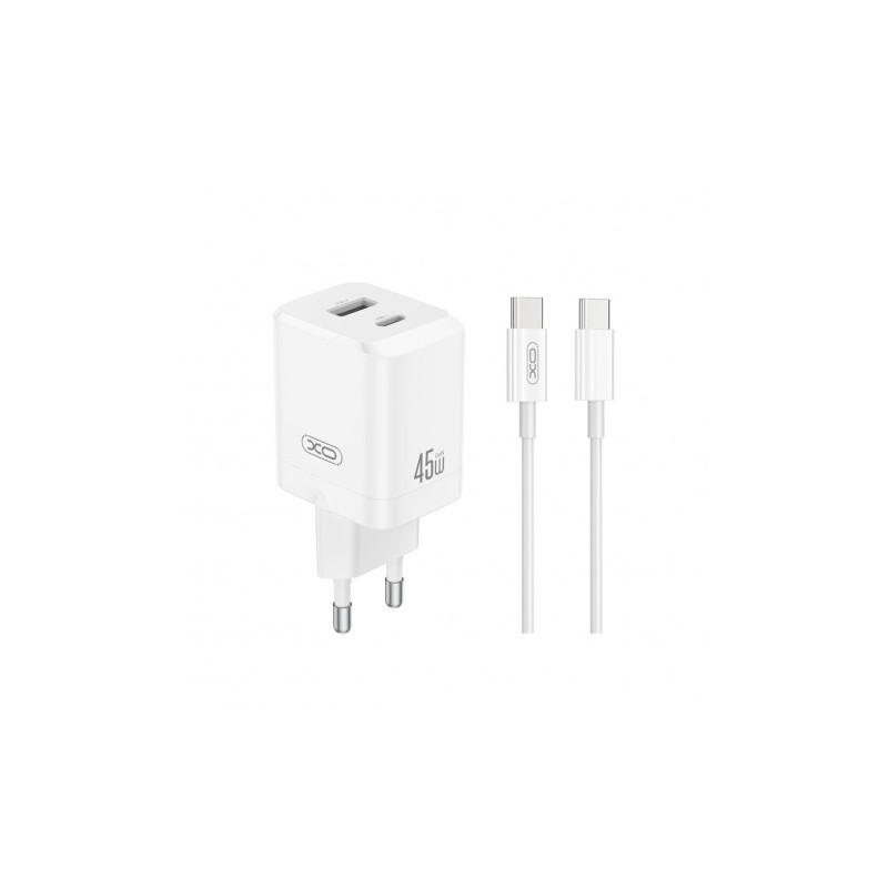 CARGADOR USB+USB-C 45W CON CABLE TIPO-C BLANCO XO