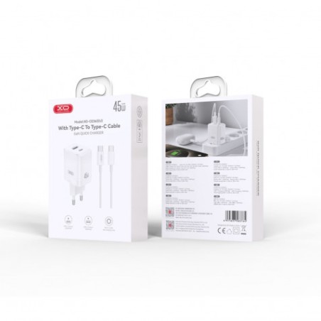 CARGADOR USB+USB-C 45W CON CABLE TIPO-C BLANCO XO
