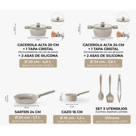 BATERIA DE COCINA 9 PIEZAS DENMARK MONIX
