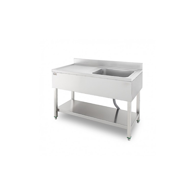 FREGADERO INDUSTRIAL 140X70X85CM CUBETA DERECHA Y ESTANTE CHEF PRO