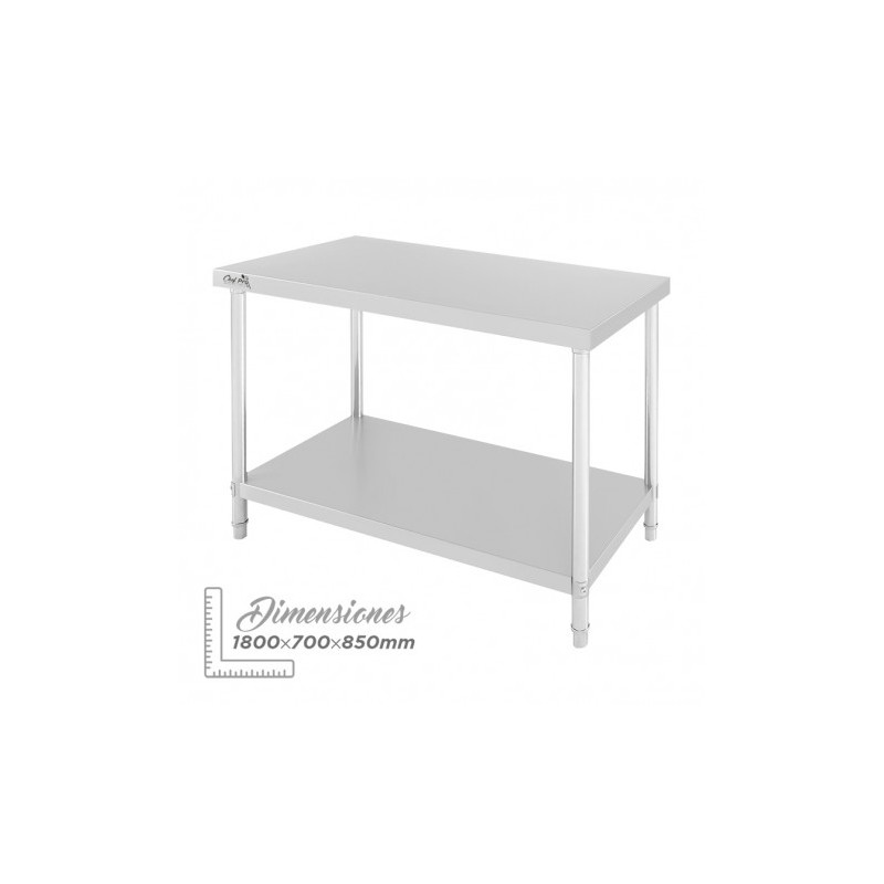 MESA DE TRABAJO ACERO INOXIDABLE 180X70X85CM CHEF PRO