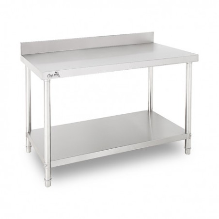 MESA DE TRABAJO ACERO INOXIDABLE 120X70X85CM CON RESPALDO CHEF PRO