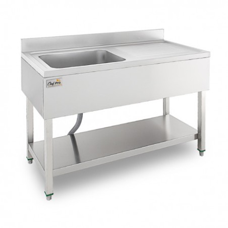 FREGADERO INDUSTRIAL 140X70X85CM CUBETA IZQUIERDA Y ESTANTE CHEF PRO
