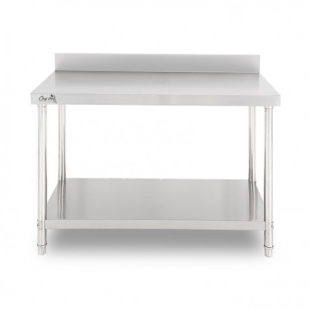 MESA DE TRABAJO ACERO INOXIDABLE 140X70X85CM CON RESPALDO CHEF PRO