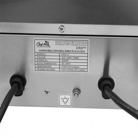 SANDWICHERA INDUSTRIAL DOBLE PLACAS LISAS 3600W CHEF PRO