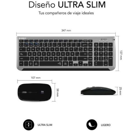 COMBO TECLADO Y RATON WIRELESS Y BLUETOOTH PRESTIGE EXTENDIDO NEGRO SUBBLIM