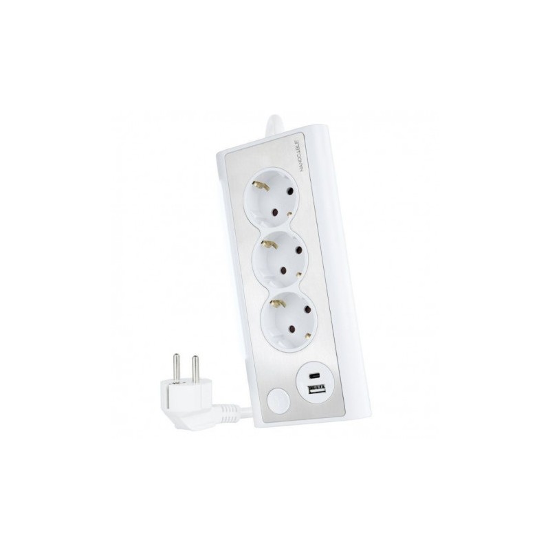 REGLETA 3 TOMAS + 2 USB CON CABLE 1.5METROS BLANCO NANOCABLE