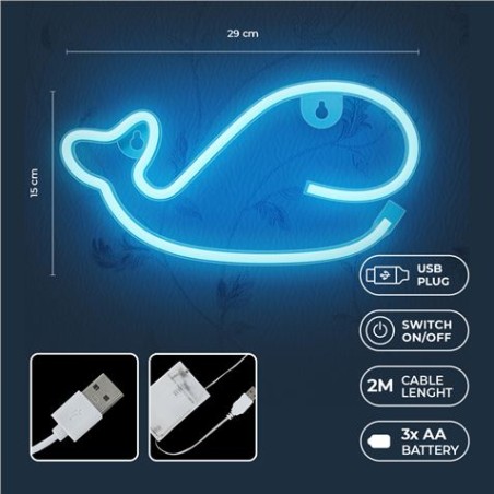 LAMPARA DECORATIVA NEON LED WHALE BLUE FOREVER