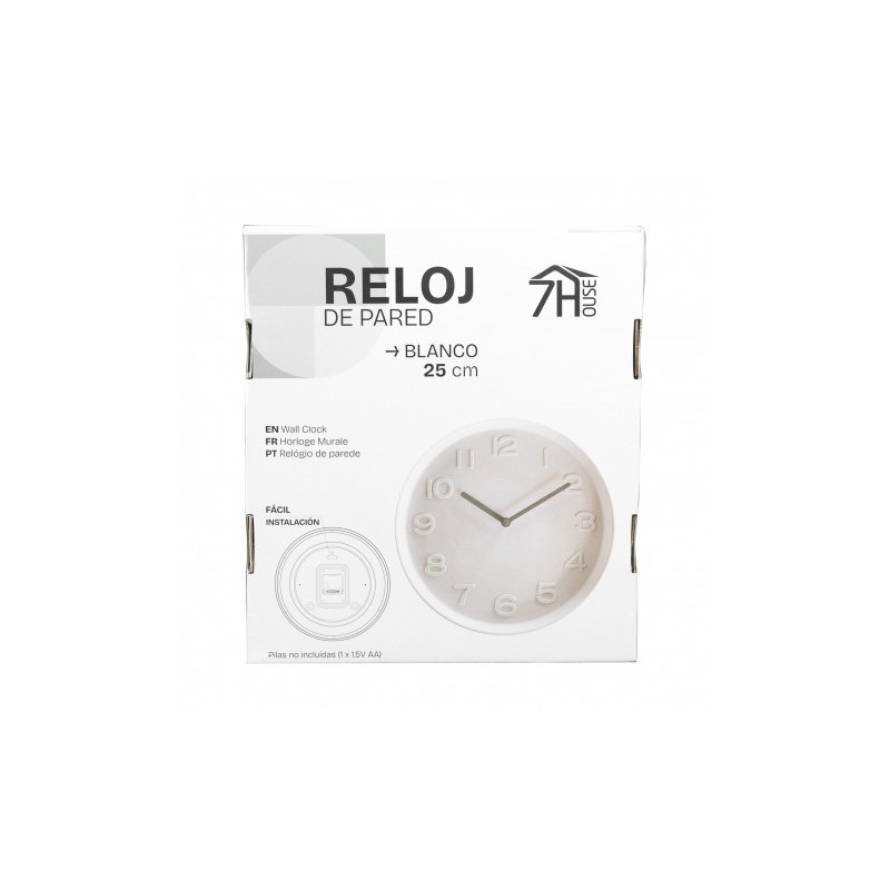 RELOJ DE PARED BLANCO 25CM SEVEN HOUSE