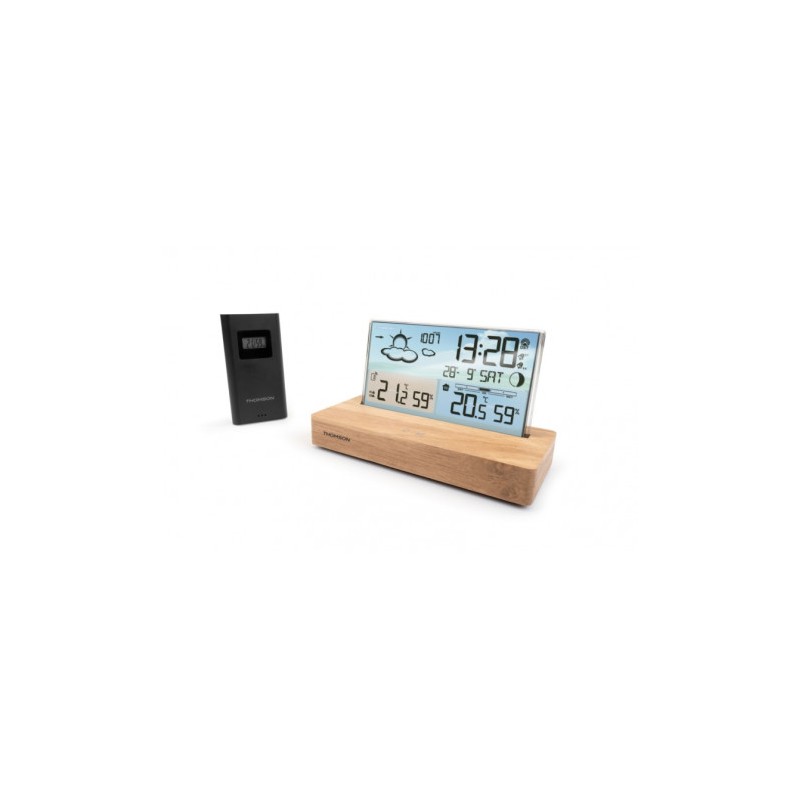 ESTACION METEOROLOGICA CON RELOJ DESPERTADOR MADERA/BLANCO THOMSON