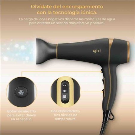 SECADOR DE PELO IONICO PROFESIONAL 2200W NEGRO Y DORADO GKL