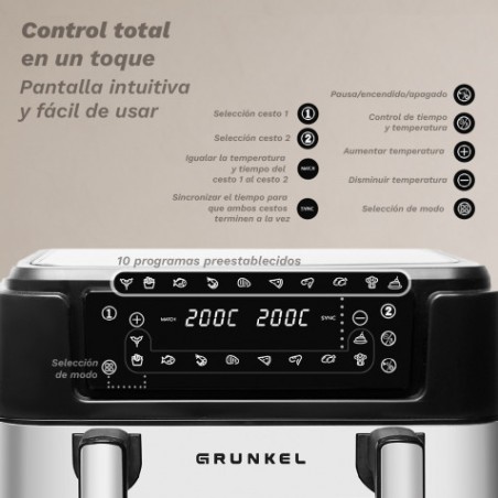 FREIDORA DE AIRE 10 LITROS 2800W CUBETOS FLEXIBLES GRUNKEL