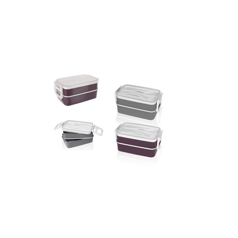 FIAMBRERA PLASTICA CON UTENSILIOS 2 NIVELES 375+475ML THERMOSPORT