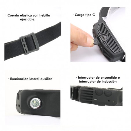 LINTERNA LED DE CABEZA FRONTAL LED 800LM + 200LM Y SENSOR DE MANOS ELBAT