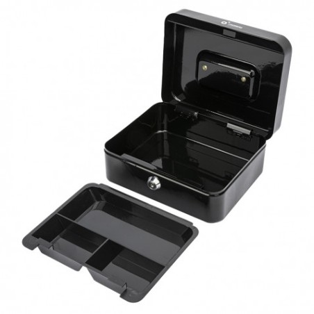 CAJA DE CAUDALES METÁLICA CON LLAVE 9X20X16CM 3 COMPARTIMENTOS CROMAD