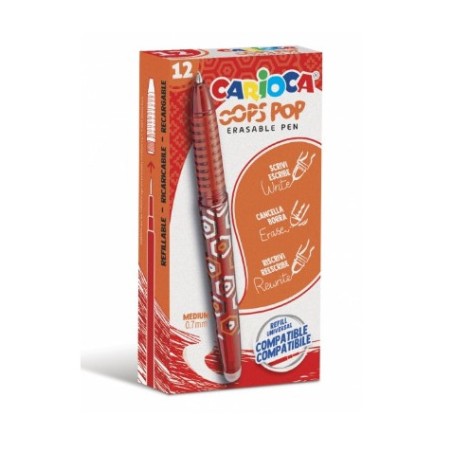 BOLIGRAFO ERGONOMICO BORRABLE PUNTA 0.7MM ROJO CON GOMA CARIOCA