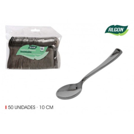 SET 50 CUCHARA 10CM PLASTICO REUTILIZABLE PLATA ALGON