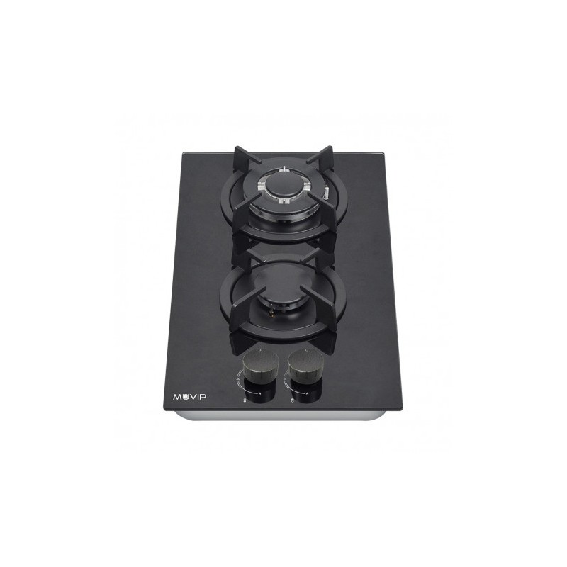 PLACA A GAS PARA ENCASTRAR 2 FUEGOS CRISTAL NEGRO MUVIP