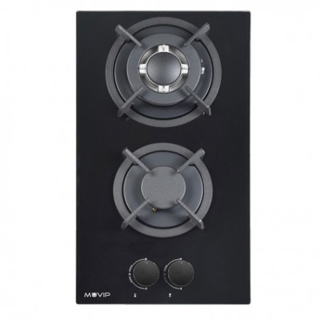 PLACA A GAS PARA ENCASTRAR 2 FUEGOS CRISTAL NEGRO MUVIP
