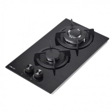 PLACA A GAS PARA ENCASTRAR 2 FUEGOS CRISTAL NEGRO MUVIP