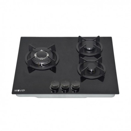 PLACA A GAS PARA ENCASTRAR 3 FUEGOS CRISTAL NEGRO MUVIP