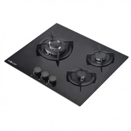 PLACA A GAS PARA ENCASTRAR 3 FUEGOS CRISTAL NEGRO MUVIP
