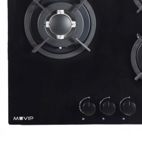 PLACA A GAS PARA ENCASTRAR 3 FUEGOS CRISTAL NEGRO MUVIP