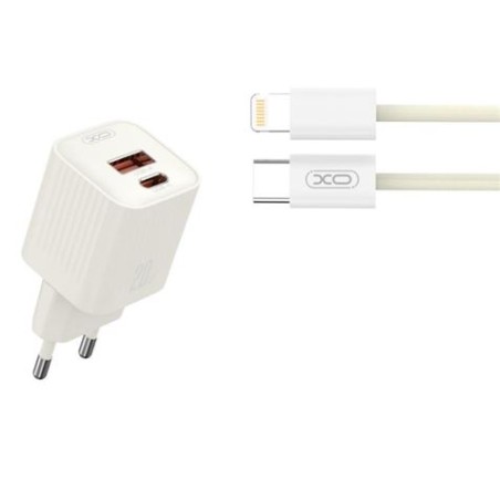CARGADOR USB 20W 1X USB-A Y 1X USB-C CON CABLE TIPO-C A LIGHTNING C L147 XO