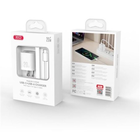 CARGADOR USB 20W 1X USB-A Y 1X USB-C CON CABLE TIPO C L147 XO