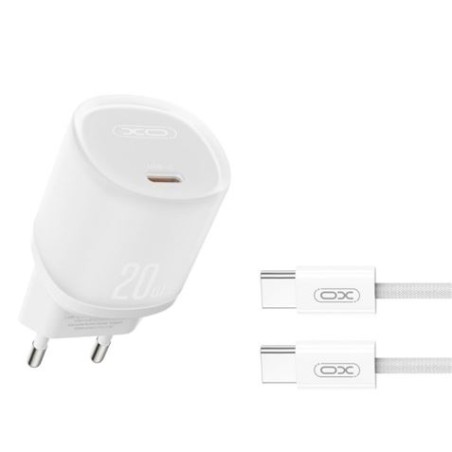 CARGADOR RAPIDO USB-C 20W CON CABLE TIPO C L143 BLANCO XO