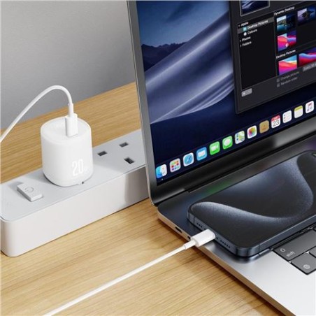 CARGADOR RAPIDO USB-C 20W CON CABLE TIPO C L143 BLANCO XO