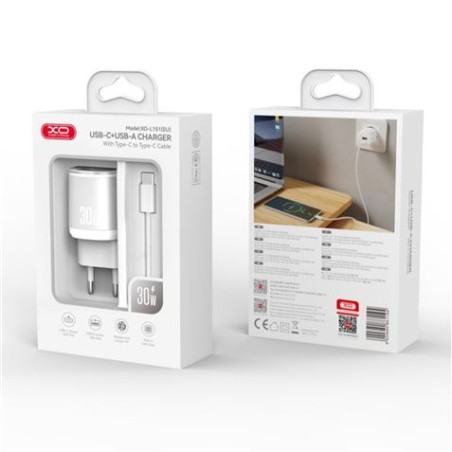 CARGADOR CARGA RAPIDA 30W USB-A /USB-C L151 + CABLE TIPO C BLANCO XO