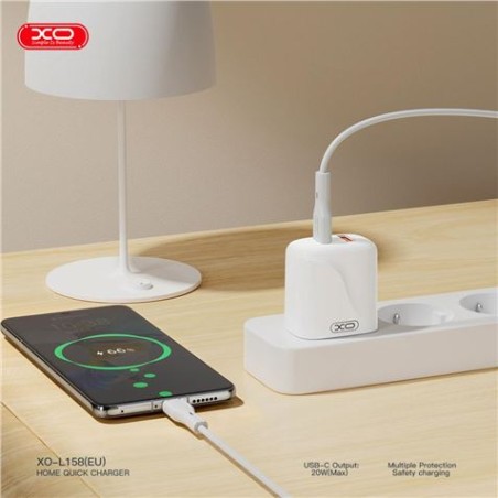 CARGADOR CARGA RAPIDA 30W USB-A /USB-C L151 + CABLE LIGHTNING BLANCO XO