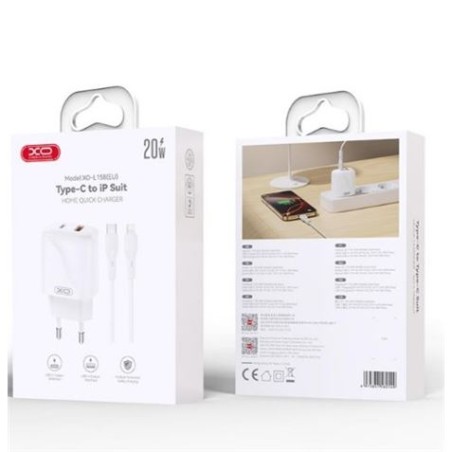 CARGADOR CARGA RAPIDA 30W USB-A /USB-C L151 + CABLE LIGHTNING BLANCO XO