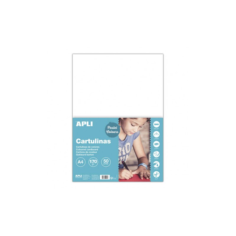PACK 50 CARTULINAS A4 170GR COLOR BLANCO APLI