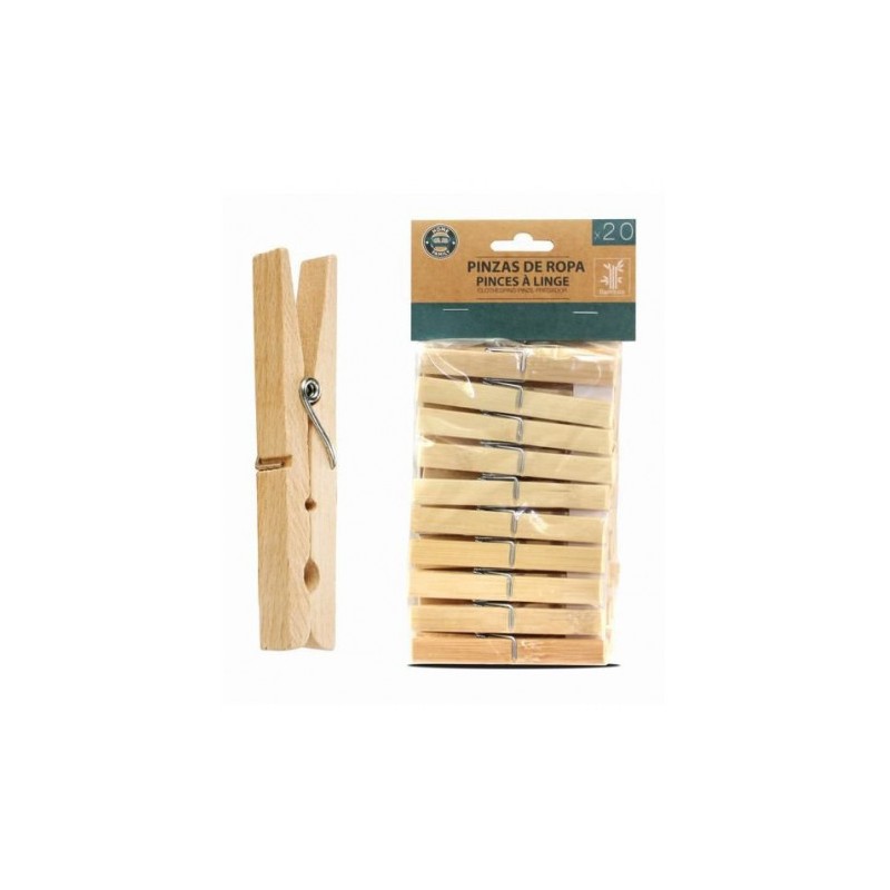 PACK 20 PINZAS DE ROPA BAMBU