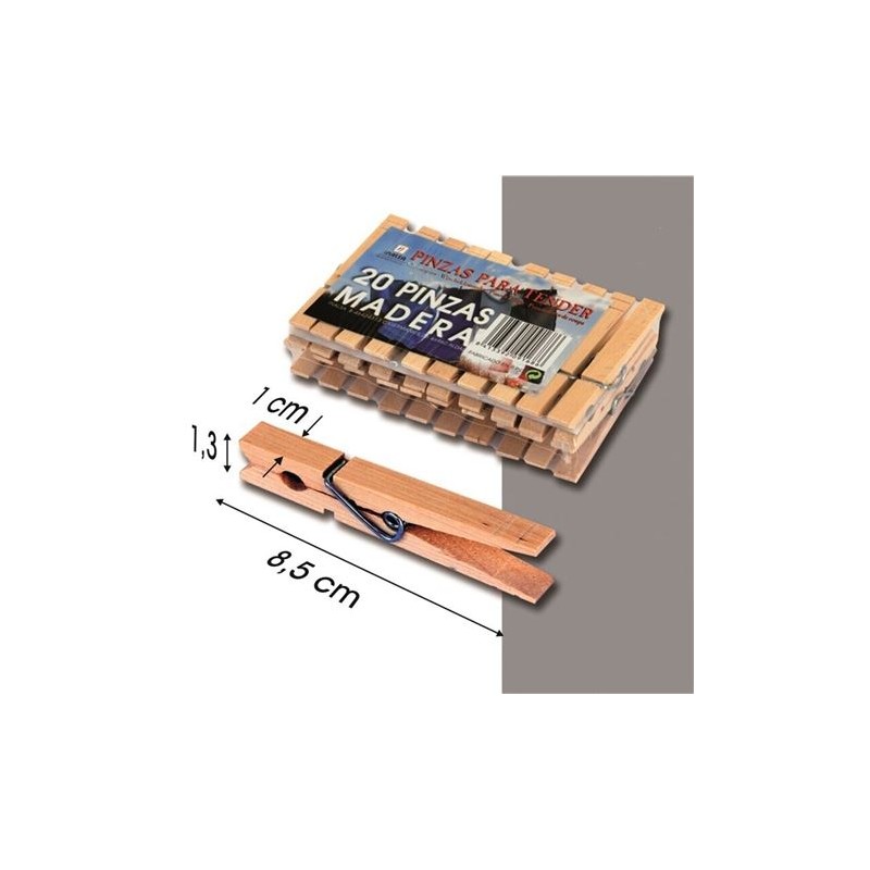 PACK 20 PINZAS DE ROPA GRANDES MADERA