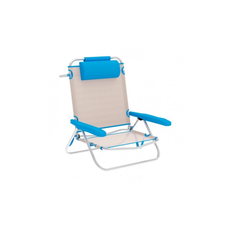 SILLA PLEGABLE 5 POSICIONES ALUMINIO 65.5X44X82CM CON COJÍN Y ASA