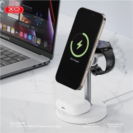CARGADOR INALAMBRICO MAGNETICO 3 EN 1 CX038 BLANCO XO