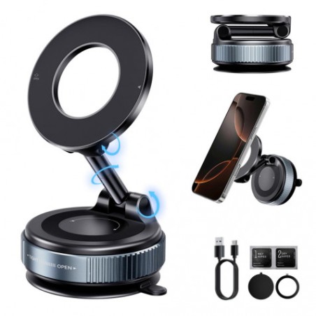 SOPORTE COCHE SMARTPHONE POR VACIO CON BRAZO / MAGNETICO C169 NEGRO XO