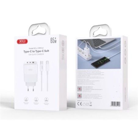 CARGADOR 2X TIPO C + USB 65W CARGA RAPIDA + CABLE TIPO C XOL139 XO