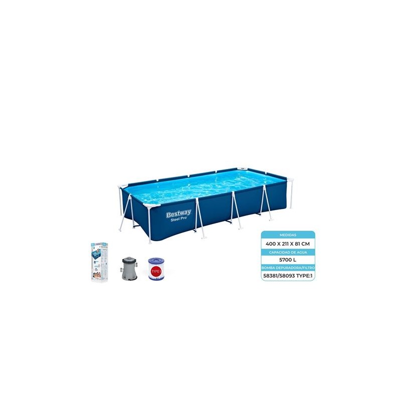 PISCINA RECTANGULAR + BOMBA STEEL PRO...