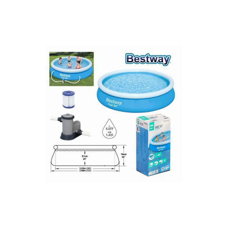 PISCINA HINCHABLE CON BOMBA Y FILTRO 366X76CM BESTWAY