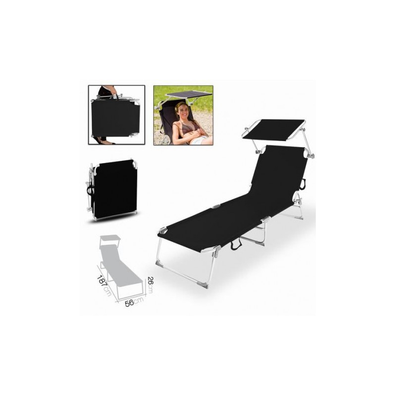 TUMBONA DE PLAYA PLEGABLE CON PARASOL NEGRA URBAN LIVING